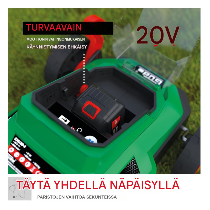Güde 330/20-4 akkuruohonleikkuri, 20 V, 4,0 Ah, 33 cm, laturi