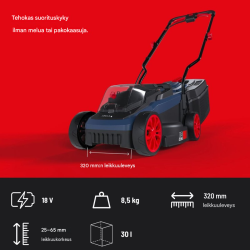 Akku­ruohonleikkuri, 18 V, Brushless, 320 mm, 4 Ah:n akku ja laturi