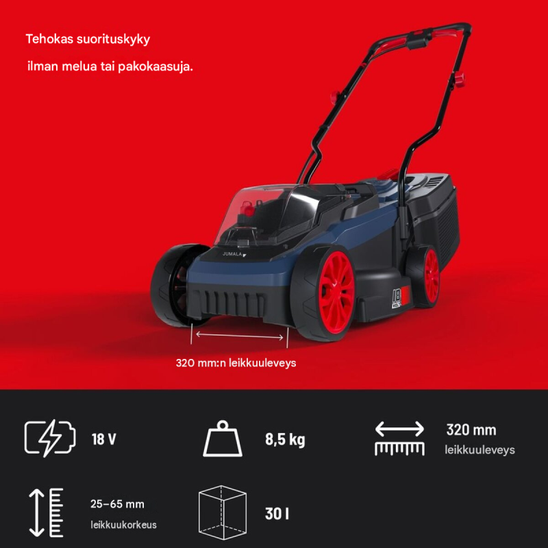 Akku­ruohonleikkuri, 18 V, Brushless, 320 mm, 4 Ah:n akku ja laturi