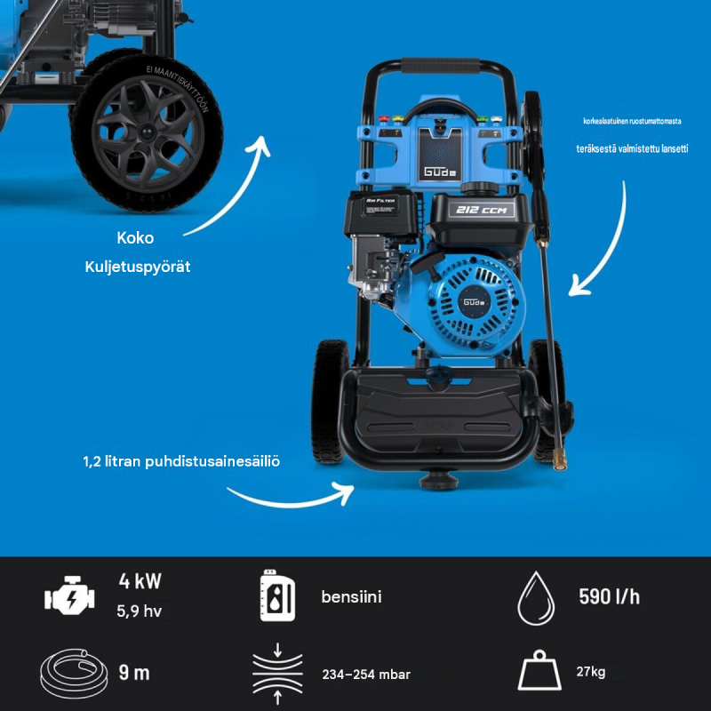 Güde Fuel 250 korkeapainepesuri, bensiinimoottori, 234 bar, 590 l/h