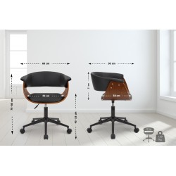 Tyylikäs ergonominen toimistotuoli pähkinäpuulla ja mustalla keinonahalla