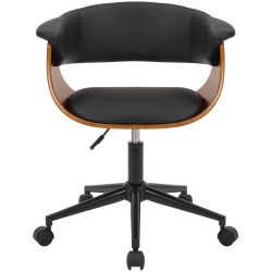 Tyylikäs ergonominen toimistotuoli pähkinäpuulla ja mustalla keinonahalla