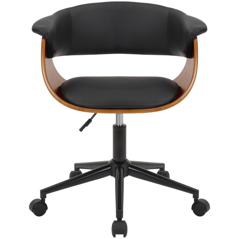 Tyylikäs ergonominen toimistotuoli pähkinäpuulla ja mustalla keinonahalla