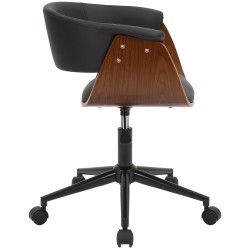 Tyylikäs ergonominen toimistotuoli pähkinäpuulla ja mustalla keinonahalla