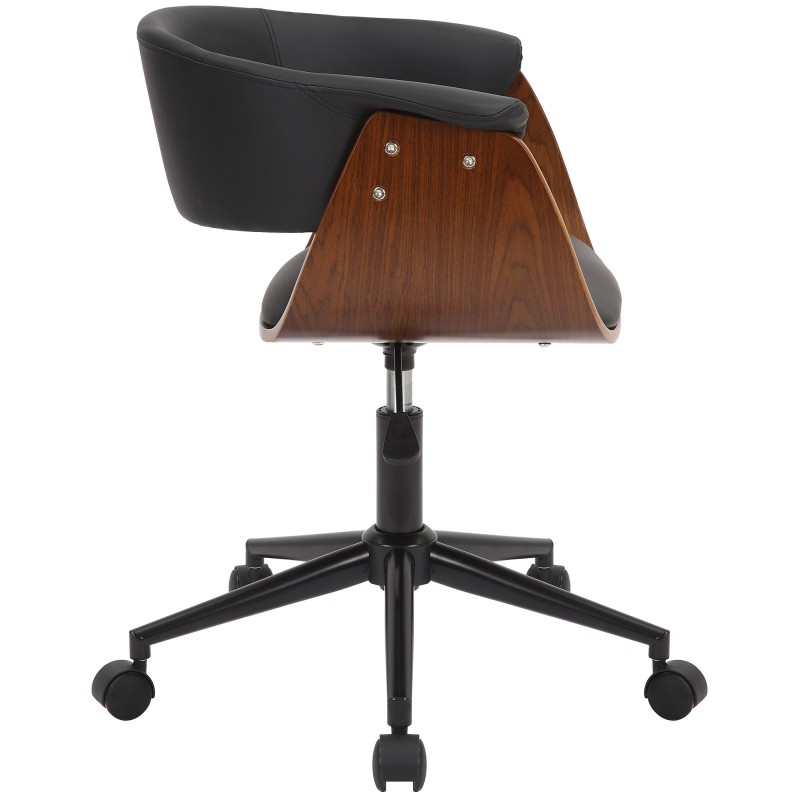 Tyylikäs ergonominen toimistotuoli pähkinäpuulla ja mustalla keinonahalla