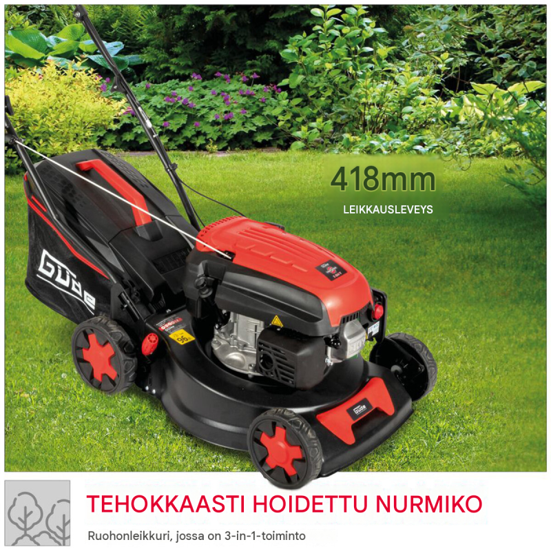 Güde ECO WHEELER 413.3 R bensiiniruohonleikkuri, 418 mm, 3in1, 900 m², 95442