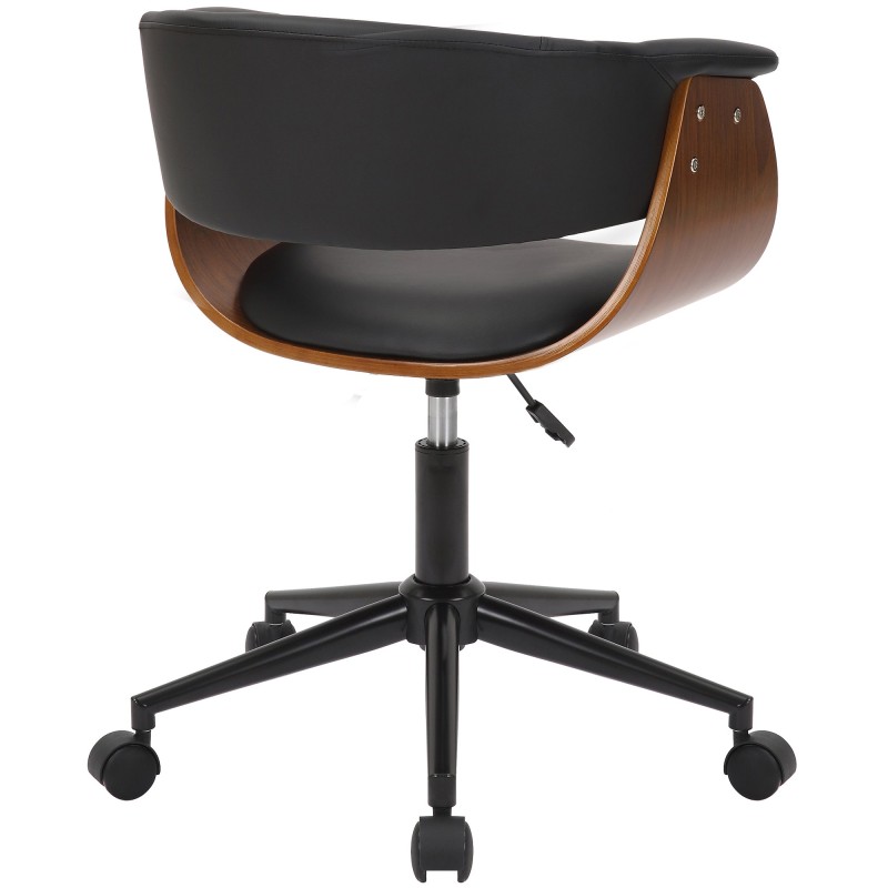 Tyylikäs ergonominen toimistotuoli pähkinäpuulla ja mustalla keinonahalla