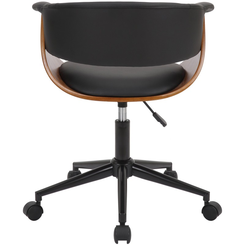 Tyylikäs ergonominen toimistotuoli pähkinäpuulla ja mustalla keinonahalla