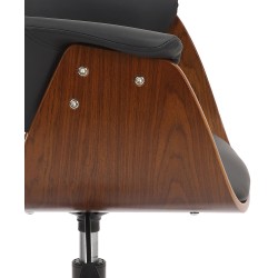 Tyylikäs ergonominen toimistotuoli pähkinäpuulla ja mustalla keinonahalla