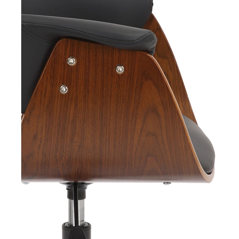 Tyylikäs ergonominen toimistotuoli pähkinäpuulla ja mustalla keinonahalla