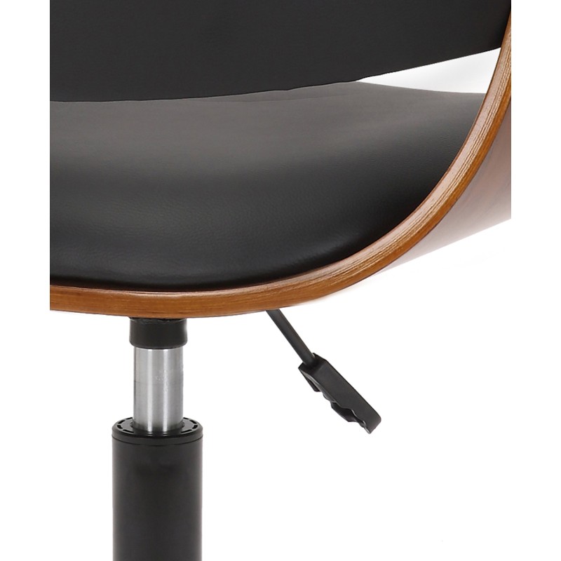 Tyylikäs ergonominen toimistotuoli pähkinäpuulla ja mustalla keinonahalla