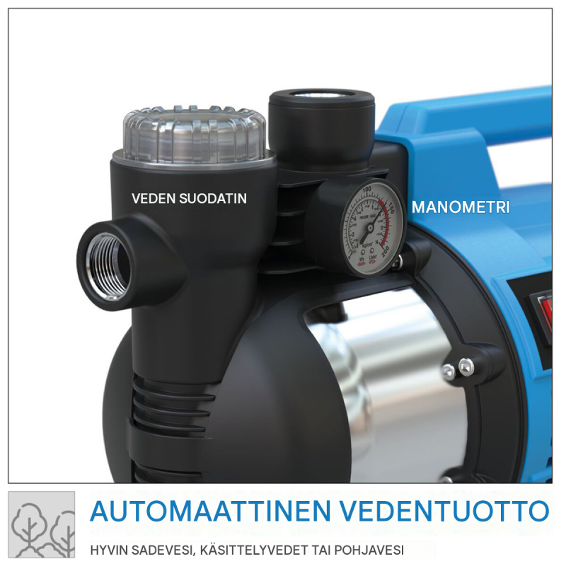 Güde HWW 1100.1 VF -vesiautomaatti, 1100 W, 4600 l/h, nostokorkeus 46 m, 24 l säiliö