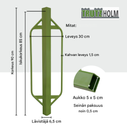 Teräksinen käsirammi aidantolpille, 90 x 30 cm, vihreä, enintään 5 x 5 cm