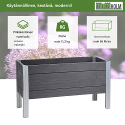 Korotettu kasvatuslaatikko 98 x 40 x 59 cm, 100 l, harmaa