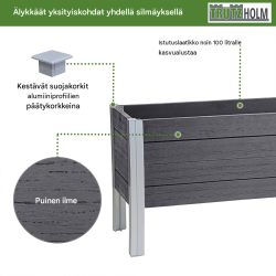 Korotettu kasvatuslaatikko 98 x 40 x 59 cm, 100 l, harmaa