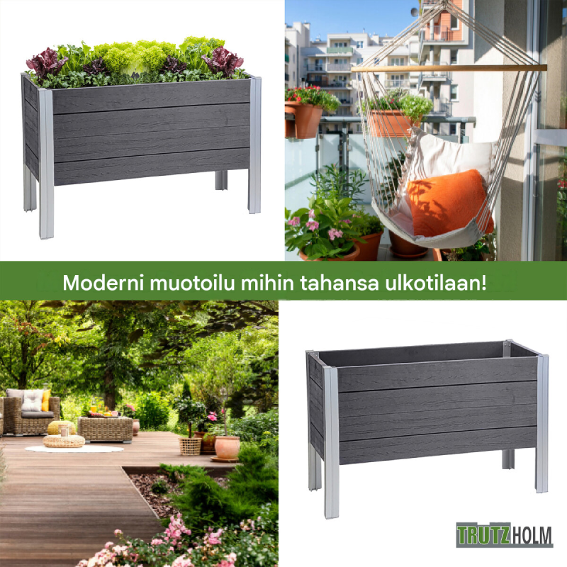 Korotettu kasvatuslaatikko 98 x 40 x 59 cm, 100 l, harmaa
