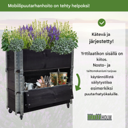 Siirrettävä yrttilaatikko pyörillä, musta, 80 x 30 x 68 cm, puu