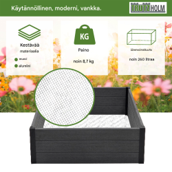 Korotettu kasvatuslaatikko 100 x 100 x 28,5 cm, 260 l, antrasiitti, myyräverkko