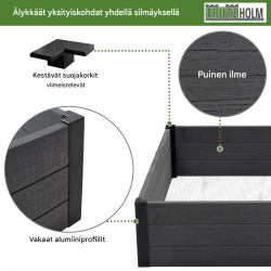 Korotettu kasvatuslaatikko 100 x 100 x 28,5 cm, 260 l, antrasiitti, myyräverkko