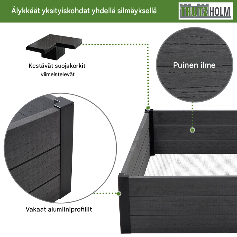 Korotettu kasvatuslaatikko 100 x 100 x 28,5 cm, 260 l, antrasiitti, myyräverkko