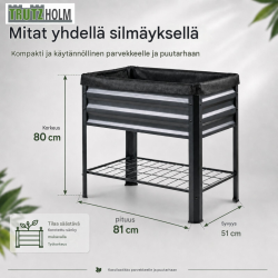 Korotettu kasvatuslaatikko 110 l, antrasiitti, pulverimaalattu teräs, 80 x 51 x 81 cm