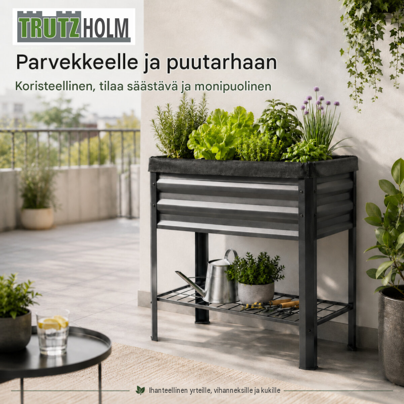 Korotettu kasvatuslaatikko 110 l, antrasiitti, pulverimaalattu teräs, 80 x 51 x 81 cm