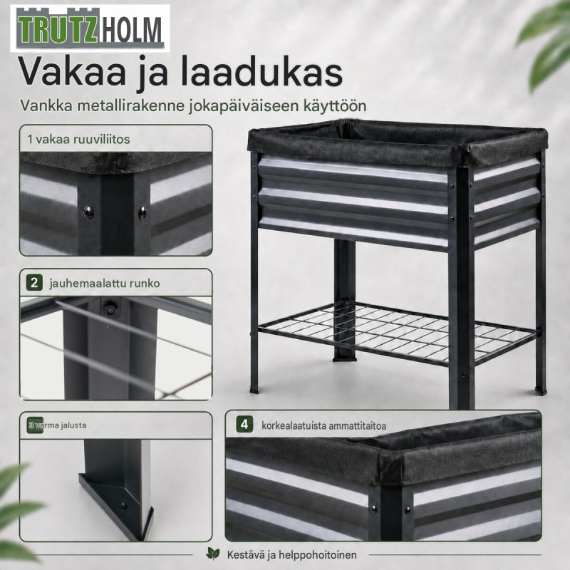 Korotettu kasvatuslaatikko 110 l, antrasiitti, pulverimaalattu teräs, 80 x 51 x 81 cm