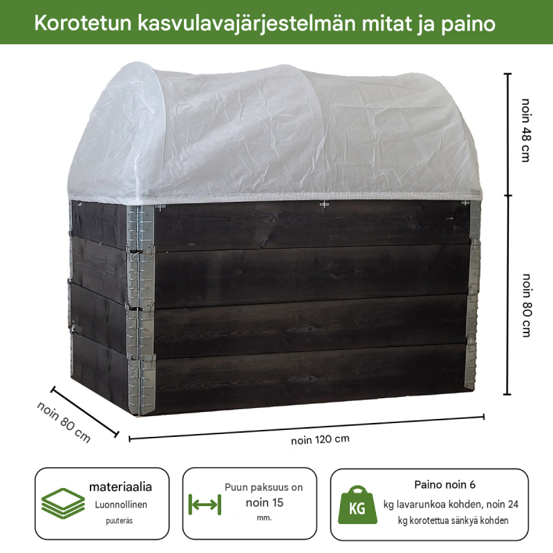 Korotettu kasvialusta kuitukankaalla, puu, 120 x 80 x 80 cm, 5-osainen