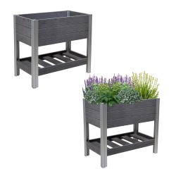 Korotettu kasvatuspenkki 79 x 46 x 74 cm 65 l puukuvio antrasiitti hyllytaso