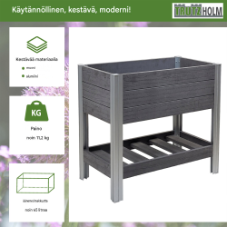 Korotettu kasvatuspenkki 79 x 46 x 74 cm, 65 l, puukuvio, antrasiitti, hyllytaso