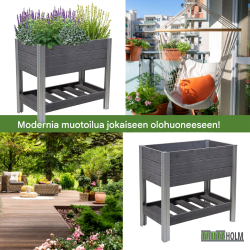 Korotettu kasvatuspenkki 79 x 46 x 74 cm, 65 l, puukuvio, antrasiitti, hyllytaso