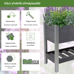 Korotettu kasvatuspenkki 79 x 46 x 74 cm, 65 l, puukuvio, antrasiitti, hyllytaso