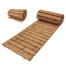 Rullattava puupolku 250 x 43 x 2 cm kuusipuu uritettu pinta 40 listaa 42043