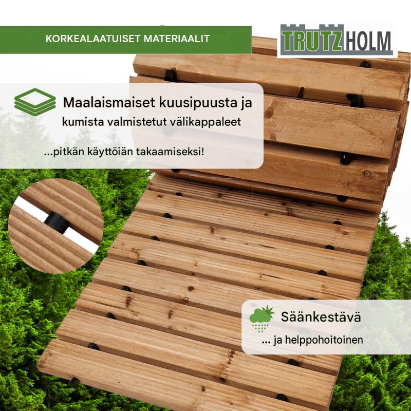 Rullattava puupolku 250 x 43 x 2 cm, kuusipuu, uritettu pinta, 40 listaa, 42043