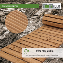 Rullattava puupolku 250 x 43 x 2 cm, kuusipuu, uritettu pinta, 40 listaa, 42043