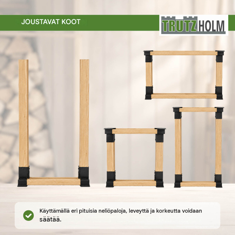Polttopuiden pinoamistuki 2 kpl, musta maalattu teräs, 340 x 100 x 150 mm