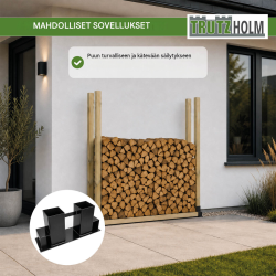 Polttopuiden pinoamistuki 2 kpl, musta maalattu teräs, 340 x 100 x 150 mm