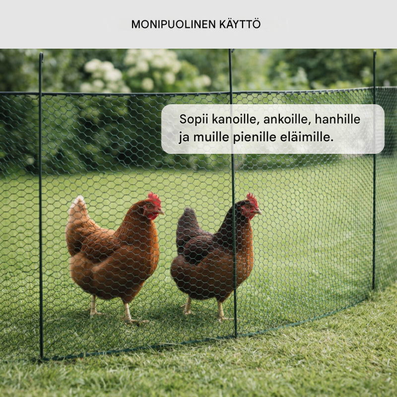 Kanaverkkoaita 12 m x 0,9 m, vihreä, polyeteeni, 8 tankoa ja 16 maakiilaa, 73930
