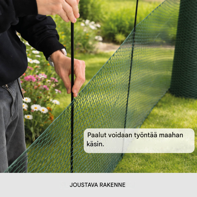 Siipikarhaaita 25 m x 0,9 m, vihreä, polyeteeni, 15 tankoa ja 30 maakiilaa
