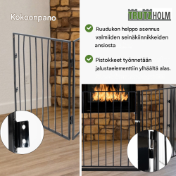 Tulisijan suojakaide 300 x 70 cm, 5 osaa, musta pulverimaalattu metalli, 10,5 kg, B-laatu