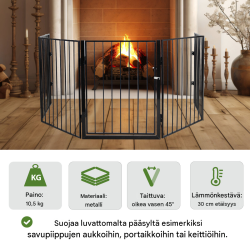 Tulisijan suojakaide 300 x 70 cm, 5 osaa, musta pulverimaalattu metalli, 10,5 kg, B-laatu