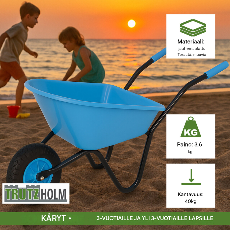 Lasten kottikärry, 40 kg, teräs ja polypropeeni, puhkeamaton PU-täyskumirengas, 100 cm