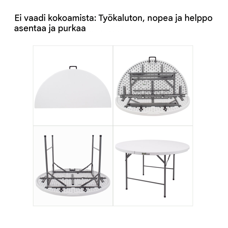 Kokoontaitettava pöytä Ø 120 cm, valkoinen muovi, 74 cm, jauhemaalattu teräs