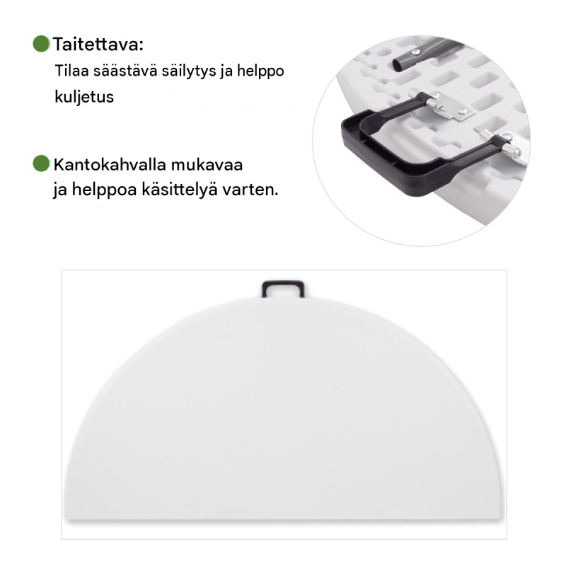 Kokoontaitettava pöytä Ø 120 cm, valkoinen muovi, 74 cm, jauhemaalattu teräs
