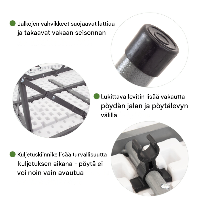 Kokoontaitettava pöytä Ø 120 cm, valkoinen muovi, 74 cm, jauhemaalattu teräs