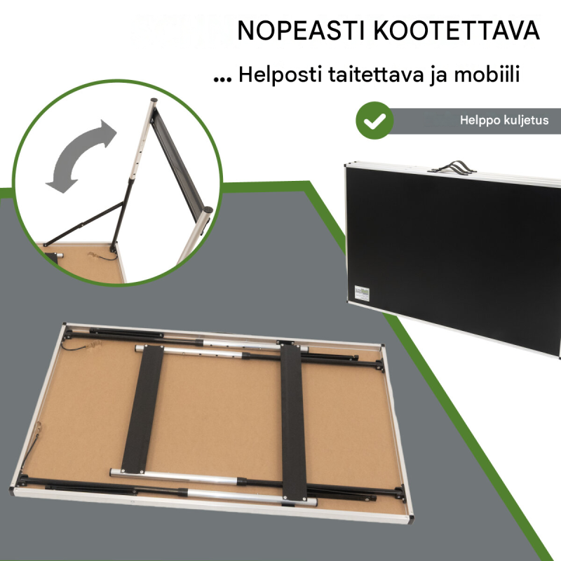 Monikäyttöinen pöytäsetti 3 kpl, 100 x 60 cm, korkeussäädettävä 75–90 cm, 90 kg