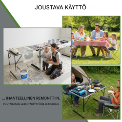 Monikäyttöinen pöytäsetti 3 kpl, 100 x 60 cm, korkeussäädettävä 75–90 cm, 90 kg