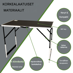 Monikäyttöinen pöytäsetti 3 kpl, 100 x 60 cm, korkeussäädettävä 75–90 cm, 90 kg
