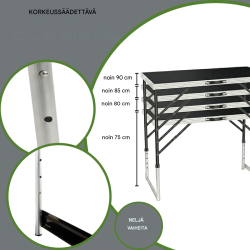 Monikäyttöinen pöytäsetti 3 kpl, 100 x 60 cm, korkeussäädettävä 75–90 cm, 90 kg