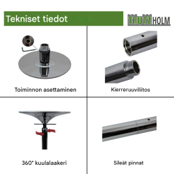 Pole dance -tanssitanko, staattinen ja pyörivä, Ø 45 mm, ilman porausta